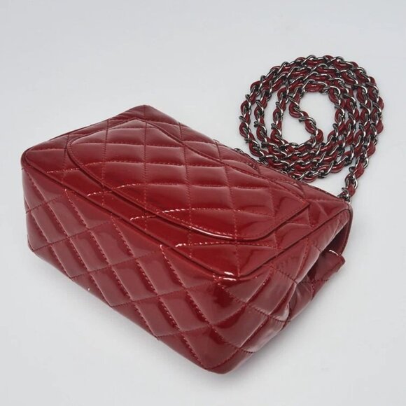Chanel Dark Red Quilted Patent Leather Classic Square Mini Flap Bag - Picture 3 of 12